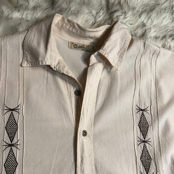 Vintage Mens Garris Clothing Beach White Tone Short Sleeve Button Down Shirt - Picture 8 of 16